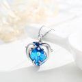 wholesale 925 Sterling Silver Heart-Shaped Dolphins with Blue Crystal Pendant Necklace for Women - Oceanic Jewellery Gift-0-1