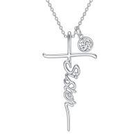 wholesale 925 Sterling Silver Birthstone Cross Sister Initial Pendant Necklace-04-April-13-Customized Initials