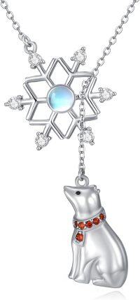 wholesale 925 Sterling Silver Snowflake Pendant Necklace with Polar Bear Charm and Moonstone Gemstones s for Women-Snowflake-Polar Bear