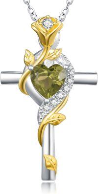 wholesale Sterling Silver Rose Cross Pendant Necklace for Women-Gold-8-Peridot-Gold-8-Peridot