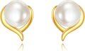 wholesale 14K Gold CZ Pearl Heart Stud Earrings for Women Mother's Day Gifts-0-0