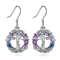 TOUPOP Sterling Silver Crystal Tree Of Life Family Dangle Earrings-style_name:0-Purple Crystal
