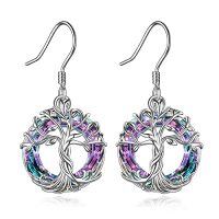 wholesale TOUPOP Tree Of Life Earrings 925 Sterling Silver Family Tree Dangle Drop Earrings Crystal Jewelry Birthday Christmas Gifts For Women Her -style_name:0-Purple Crystal