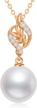 wholesale 14K Gold Leaf Design with White Pearl Pendant Necklace for Women - Elegant  (Length: Adjustable)-0-10