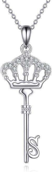 wholesale Metal Stone Dainty Letter Key Crown Necklace Lucky Script Pendant Chain-Key-S