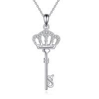 wholesale 925 Sterling Silver Crown Key Necklace With Initial K-Key-S