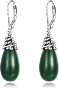 wholesale 925 Sterling Silver Green Jade Drop Earrings with Leverbacks-Jade