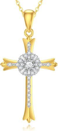 wholesale  14K Solid Gold Cross Pendant Necklace for Women - 23mm Faith Hope Salvation Gift, 2.1g with 16 Adjustable Chain, Nickel-Free Lead-Free-A-Moissanite Cross