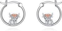 wholesale 925 Sterling Silver Highland Cow Floral Hoop Earrings for Women-Hightland Cow Hoop