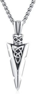 wholesale 925 Sterling Silver Arrowhead Pendant with Celtic Knot Design - Mens & Womens Norse Viking Jewelry -0-0