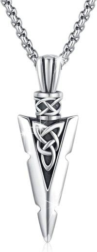 wholesale 925 Sterling Silver Arrowhead Pendant with Celtic Knot Design - Mens & Womens Norse Viking Jewelry -B-Silver