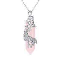 wholesale 925 Sterling Silver Rose Quartz Reiki Healing Crystal Necklace - Love, Calm, Femininity - 18 with Extender - Hypoallergenic Gift for Women-Butterfly