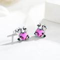 wholesale 925 Sterling Silver Hypoallergenic Pink Heart Cow Stud Earrings - Cute Animal  for Women-0-2