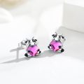 wholesale 925 Sterling Silver Cow Holding Pink Heart Earrings Wholesale For Women Girls-0-2