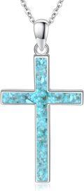 wholesale 925 Sterling Silver Cross with Turquoise and Malachite Inlay Christian Pendant Necklace-0-0