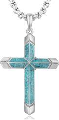 wholesale 925 Sterling Silver Turquoise Inlay Cross Pendant Necklace for Men Religious s-0-0