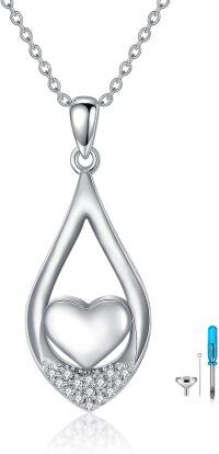 wholesale Sterling Silver Birthstone Infinity Dog Angle Cross Turtle Tree of Life Urn Necklace for Women s Ashes Wings Cremation Jewelry Heart Pendant-Teardrop-White-Teardrop-White