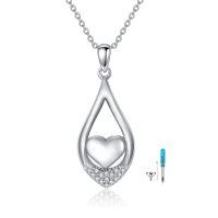 wholesale 925 Sterling Silver Cross Memorial Urn Necklace Wholesale With Wings And Heart Crystals-Teardrop-White-Teardrop-White
