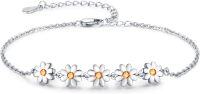 wholesale 925 Sterling Silver Daisy Flower Charm Bracelet Minimalist Fine s for Women Girls Mothers Day Birthdays Anniversaries Christmas Presents-Orange