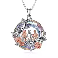 TOUPOP Sterling Silver Crystal Sister Rose Flower Sisters Necklace-color_name:A-3 Sister-Purple Crystal-Letter