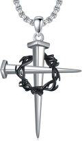 wholesale 925 Sterling Silver Gothic Black Plated Nail Cross Pendant Necklace  24 -0-0