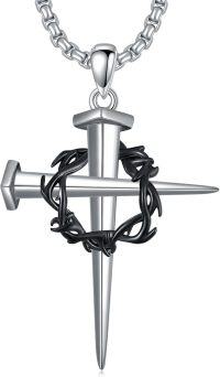 wholesale 925 Sterling Silver Gothic Black Plated Nail Cross Pendant Necklace  24 -C.Nail Cross(Thorns)