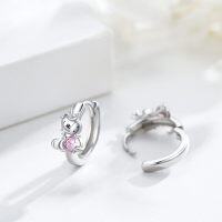 wholesale 925 Sterling Silver Hypoallergenic Pink Crystal Unicorn Hoop Earrings for Women-Unicorn