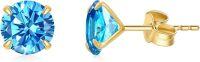 wholesale 14K Yellow Gold Simulated Diamond Stud Earrings-3-March-Aquamarine