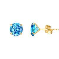 wholesale 14K Yellow Gold Simulated Diamond Stud Earrings-3-March-Aquamarine