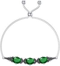 wholesale Sterling Silver Austria Crystal Vintage Retro Link Birthstone Bracelet for Women (7 9 )-Emerald Green