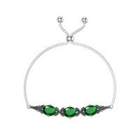 wholesale 925 Sterling Silver Green Stone Sliding Bracelet Wholesale With Adjustable Chain-Emerald Green