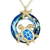 wholesale Turtle Gifts S925 Sterling Silver Crystal Sea Turtle Necklace Christmas Gifts For Women, 18+2 Inch -color_name:02-Blue - Yellow Gold