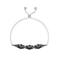 wholesale 925 Sterling Silver Green Stone Sliding Bracelet Wholesale With Adjustable Chain-Black