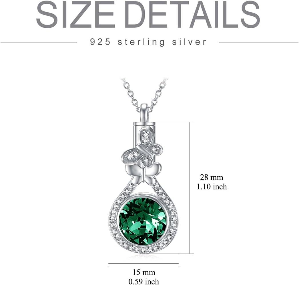 925 Sterling Silver Austrian Crystal Butterfly Urn Necklace for Ashes-0-3