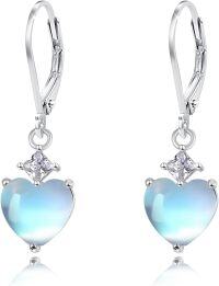 wholesale 925 Sterling Silver Opal Teardrop Leverback Earrings Hypoallergenic Gift-Moonstone Heart Earrings Sterling Silver