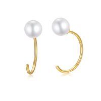 wholesale 14k Gold White Pearl C Shape Hoop Earrings For Women-Freshwater Pearl