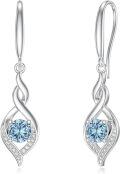 wholesale Sterling Silver Aquamarine Infinity Birthstone Dangle Drop Earrings 22x9mm March Gemstone Jewelry Gift for Mother's Day Anniversary-0-0