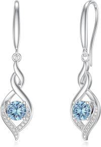 wholesale Sterling Silver Aquamarine Infinity Birthstone Dangle Drop Earrings 22x9mm March Gemstone Jewelry Gift for Mother's Day Anniversary-03-March