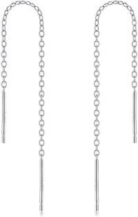 wholesale Sterling Silver Nickel Free Threader Chain Dangle Earrings for Women-White 3 Inches