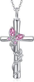 wholesale Butterfly Cross Urn Necklaces For Ashes Women White Gold Plated S925 Sterling Silver Funnel Filler Memorial Cremation Jewelry With Birthstone Sympathy Xmas Gifts For Women Loss Of Loved One -0-0