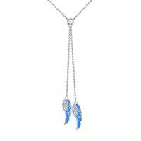 wholesale 925 Sterling Silver Blue Opal Angel Wings Pendant Necklace-Blue Opal