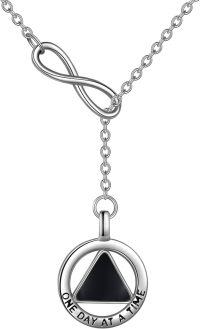 wholesale Sterling Silver NA Recovery Symbol Necklace Sobriety Gift for Women-AA black onyx