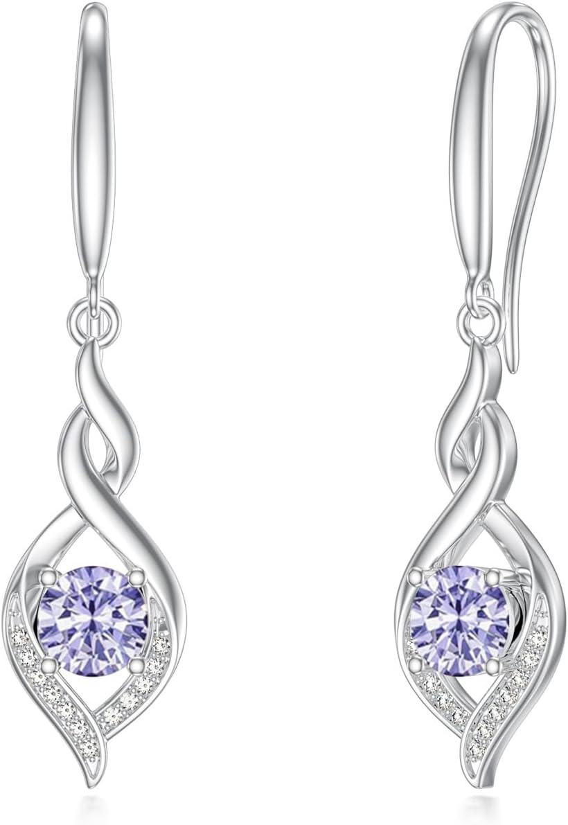 wholesale 925 Sterling Silver Infinity Birthstone Drop Earrings for Women 12 Months Gemstone s-0-0