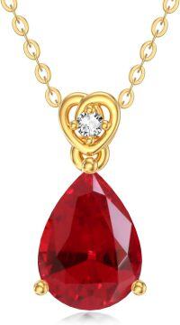 wholesale 14K Gold Diamond (I2 I3) 2Ct Teardrop Birthstone Necklace for Women-Created Ruby