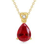 wholesale 14k Gold Teardrop Aquamarine Lab Diamond Pendant Necklace Wholesale With Heart Detail-Created Ruby