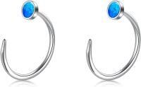 wholesale 925 Sterling Silver CZ Opal Dainty Threader Huggie Hoop Earrings for Women-2-Blue Opal \/ Silver