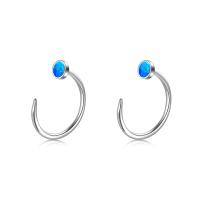 wholesale 925 Sterling Silver CZ Opal Dainty Threader Huggie Hoop Earrings for Women-2-Blue Opal \/ Silver