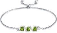 wholesale  Sterling Silver 5mm Gemstone 3 Stone Adjustable Tennis Bracelet w 7+2in Chain ( chars)-Peridot Green