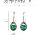 wholesale 925 Sterling Silver Emerald Dangle Earrings with Scroll Design and Hook Closure (Oval Cut)-0-2