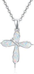 wholesale 925 Sterling Silver Opal Butterfly Cross Pendant Necklace for Women Confirmation Gifts-0-0